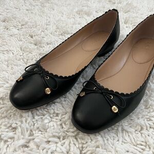 Ralph Lauren Black Leather Flats with Bow Detail